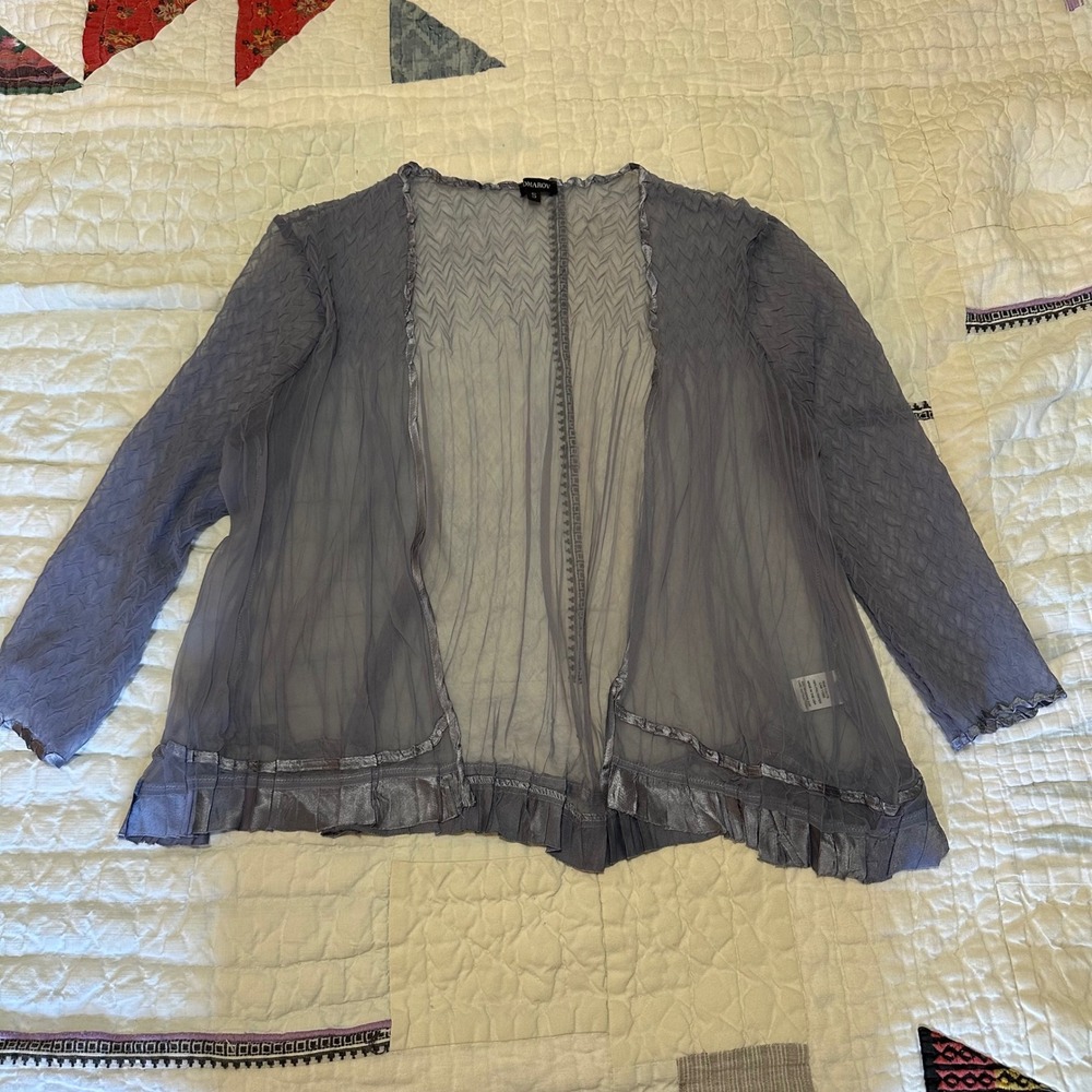 Komarov Sheer Crinkle Open Front Jacket Lavender Purple Small